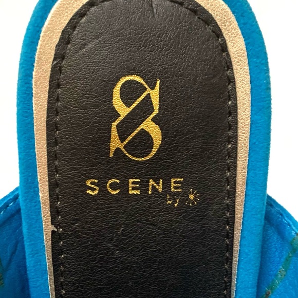 Scene “Anissa” turquoise faux suede fringe heels with wrap around ankle strap-10 - Picture 2 of 12